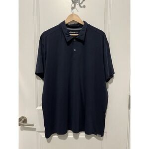Eddie Bauer Men's Short Sleeve Collared Polo Size Xtra Large Navy Blue Free Dry